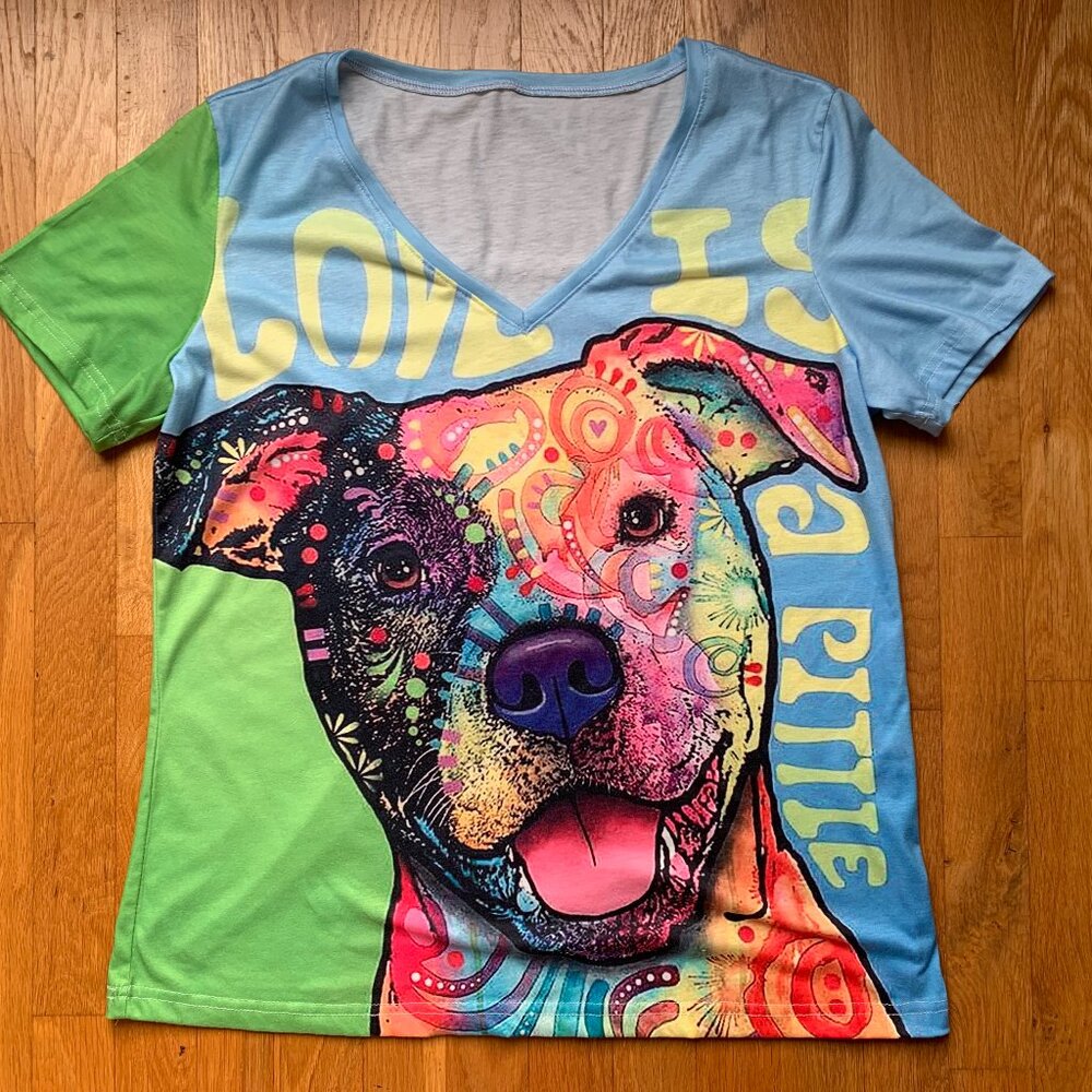 Dean Russo Print Lightweight Pitbull T-Shirt Womens XL